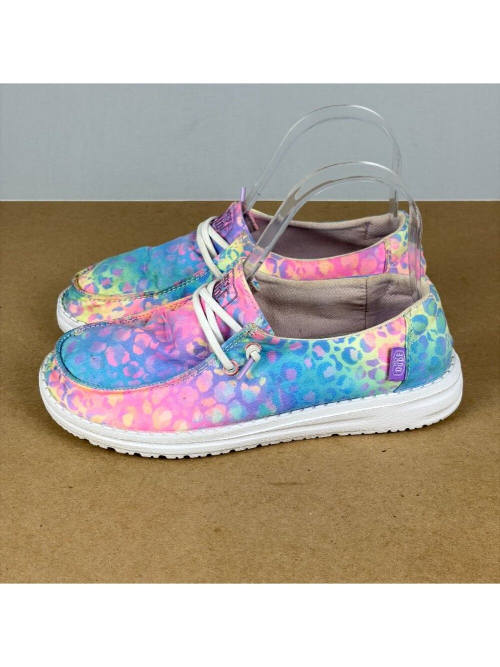 Hey Dude Wendy Youth Cat Flow Leopard Casual Shoes Kids 3 Pink Purple Blue